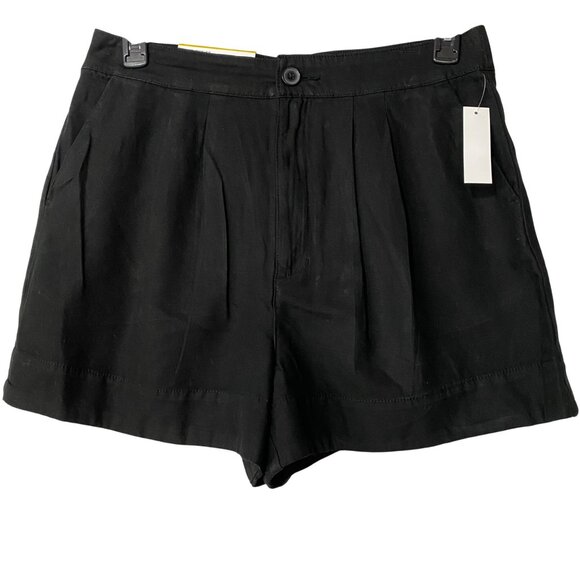 Joie$158  Womens Black Pleated Shorts With Button Closure & Elastic Waist LG NWT - Picture 4 of 10